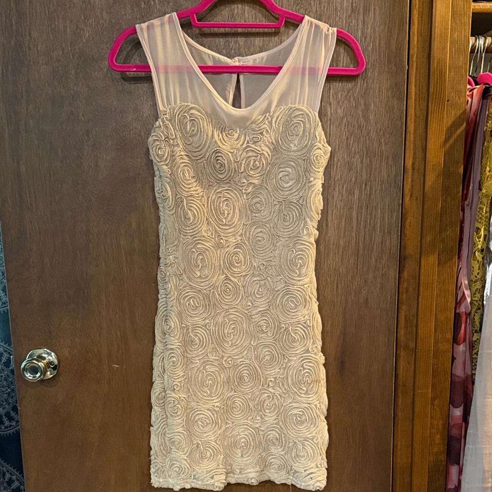 Soprano Nude Pink Rosette Swirl Mini Dress